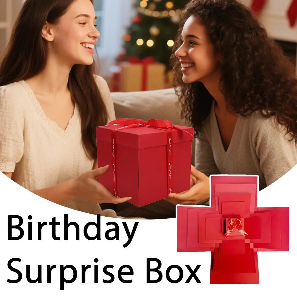 Mehrschichtige Überraschungs-Geschenkbox mit Band, explosive Geburtstags-/Weihnachtsgeschenkbox für Süßigkeiten, Schmuck, DIY-Geschenkpräsentation