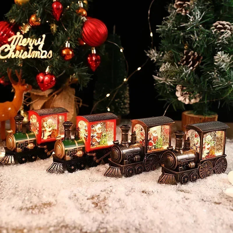 Bezaubernde Heiligabend-Spieluhr, Geschenk, wassergefüllte Weihnachtszug-Ornamente mit LED-Leuchten, Weihnachtsdekoration, Kristallkugel