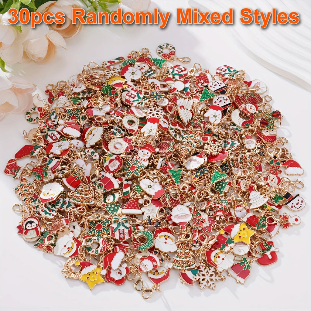 30 Stück zufällige gemischte Weihnachts-Schlüsselanhänger – Weihnachtsmann-, Baum-, Rentier- und Schneeflocken-Taschendekorationen, festliche Accessoires und Partygeschenke