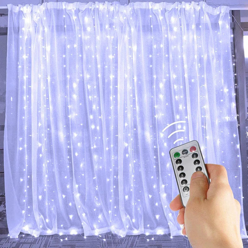 Weihnachtsbeleuchtung, LED-Feen-Lichterkette, Vorhang, Lichter, 8-Modus, Fernbedienung, USB, Girlande, Weihnachtsdekoration für Zuhause, Urlaub, Neujahr, Lampe