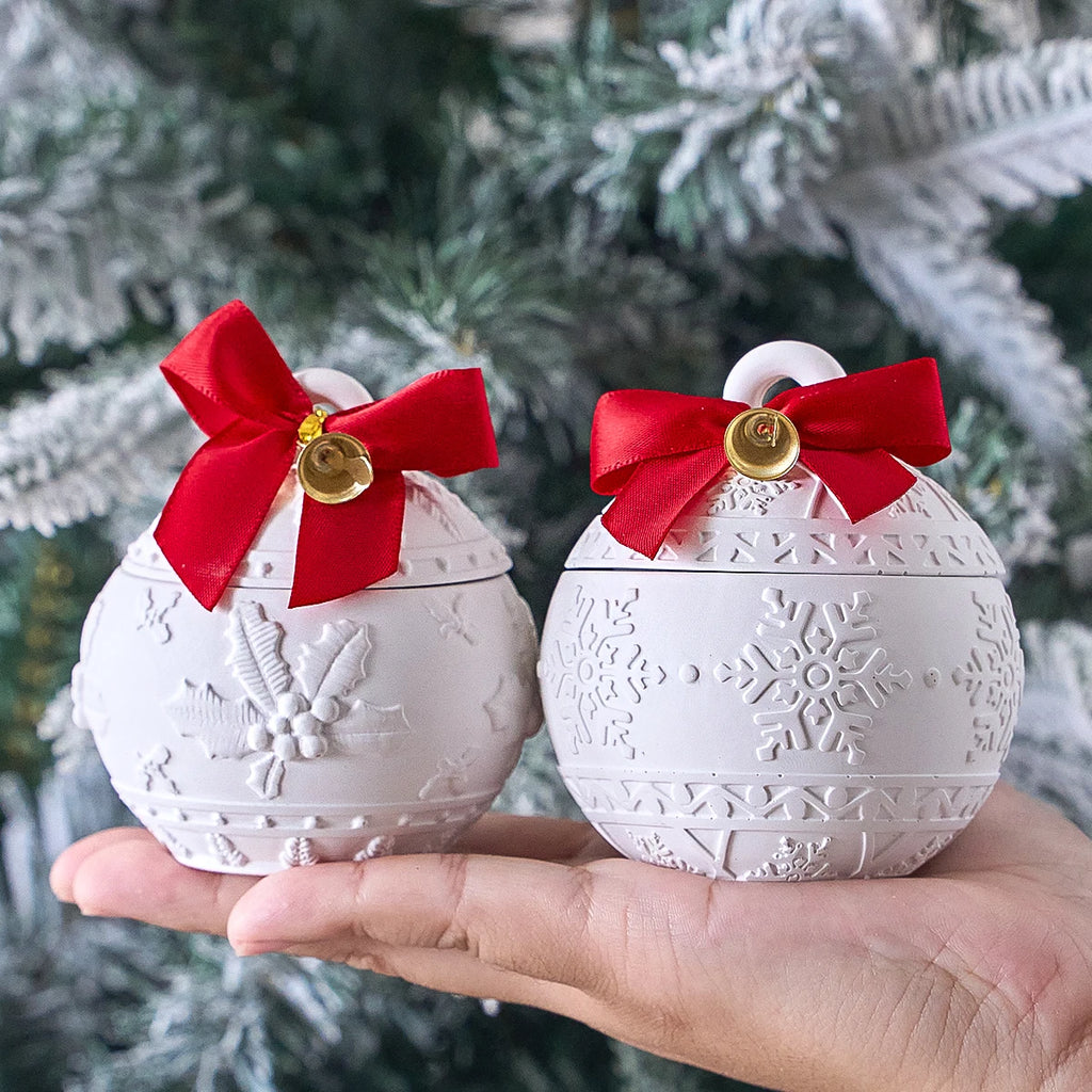 Weihnachten Relief Schnee Beere Kerze Glas Silikon Form DIY Runde Kugel Lagerung Box Formen Gips Harz Herstellung Kit Weihnachten Handwerk Deco