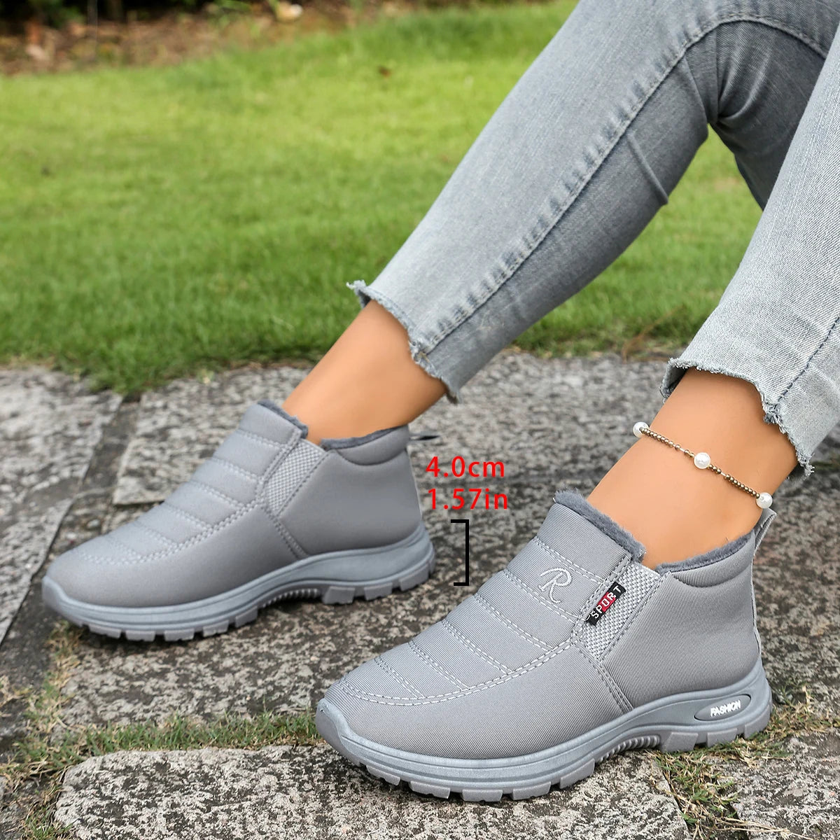 Damenschuhe, Winter-Baumwollschuhe mit Fleece und verdicktem Mittelhohem Schaft, Warme und Lässige Schneestiefel
