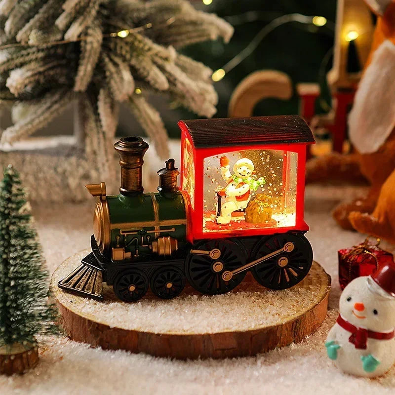 Bezaubernde Heiligabend-Spieluhr, Geschenk, wassergefüllte Weihnachtszug-Ornamente mit LED-Leuchten, Weihnachtsdekoration, Kristallkugel