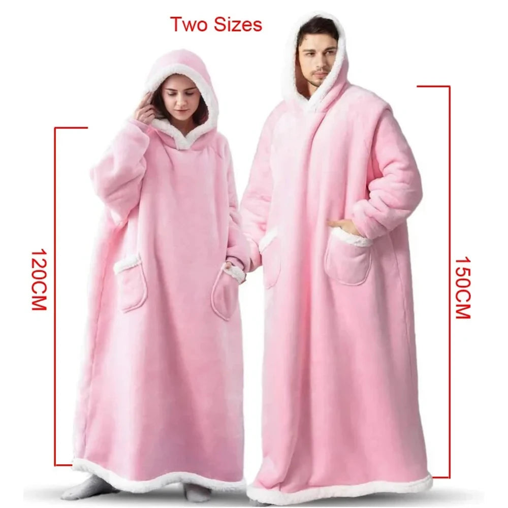 Extra lange tragbare Decken, Winter-Flanell-Kappendecke mit vollen Ärmeln, für Männer und Frauen, gemütliche, weiche Überwurf-TV-Decke für Erwachsene