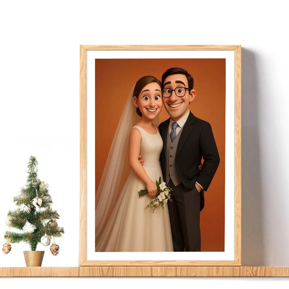 Benutzerdefiniertes Porträt im Cartoon-Stil aus dem Foto, personalisiertes Cartoon-Weihnachtsgeschenk für Paare, Familien, Kinder – einzigartiges Wandkunst-Poster