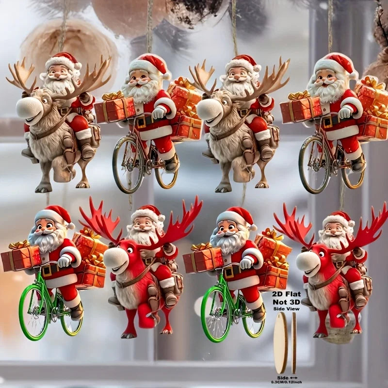 12-teiliges Weihnachtsmann-Holzanhänger-Set – Perfekt für Weihnachtsbäume und festliche Heimdekorationen, 2D flache Weihnachtsmann-Geschenklieferanten-Figuren