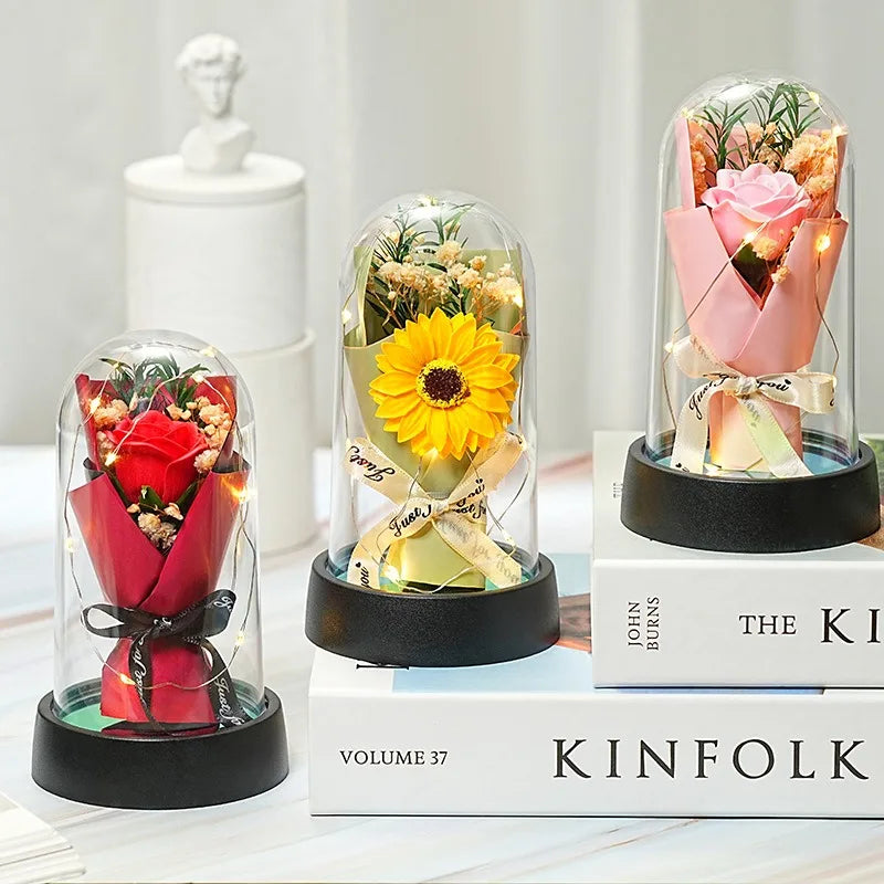 Ewiger Rosen-LED-Glaskuppel-Blumenstrauß, romantisch beleuchtete Verzierung, perfektes Valentinstag, Weihnachten, Heimdekoration, romantisches Geschenk