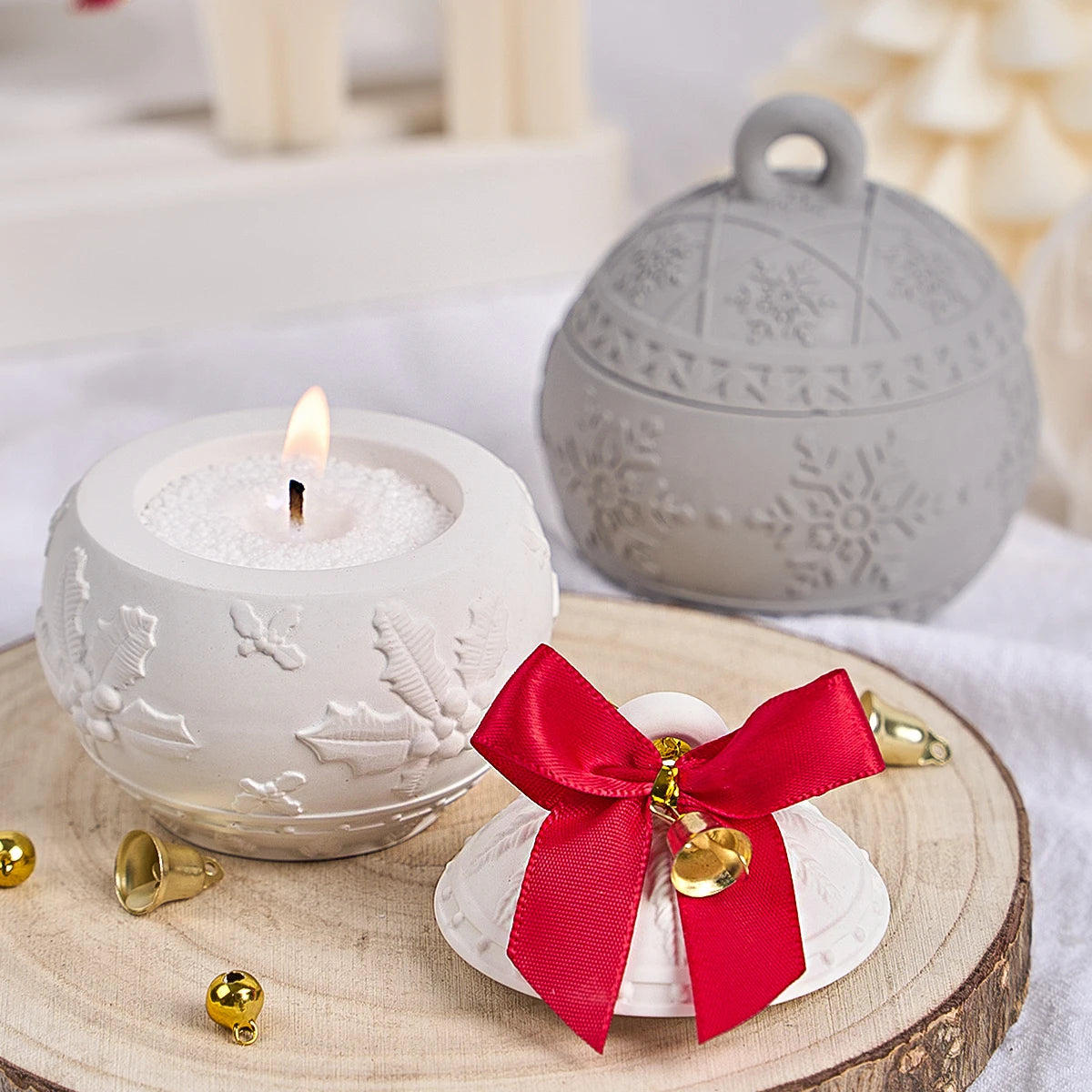 Weihnachten Relief Schnee Beere Kerze Glas Silikon Form DIY Runde Kugel Lagerung Box Formen Gips Harz Herstellung Kit Weihnachten Handwerk Deco