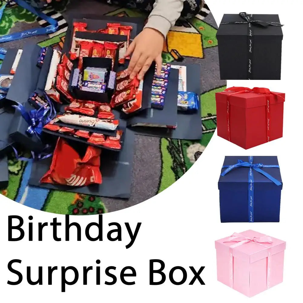 Mehrschichtige Überraschungs-Geschenkbox mit Band, explosive Geburtstags-/Weihnachtsgeschenkbox für Süßigkeiten, Schmuck, DIY-Geschenkpräsentation
