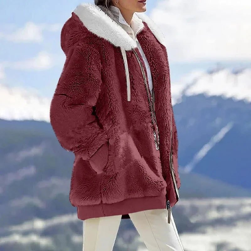 Herbst Winter Mode Damen mantel neue lässige Kapuze Reiß verschluss Dame Kleidung Kaschmir weibliche Fleece jacke einfarbige Damen mäntel