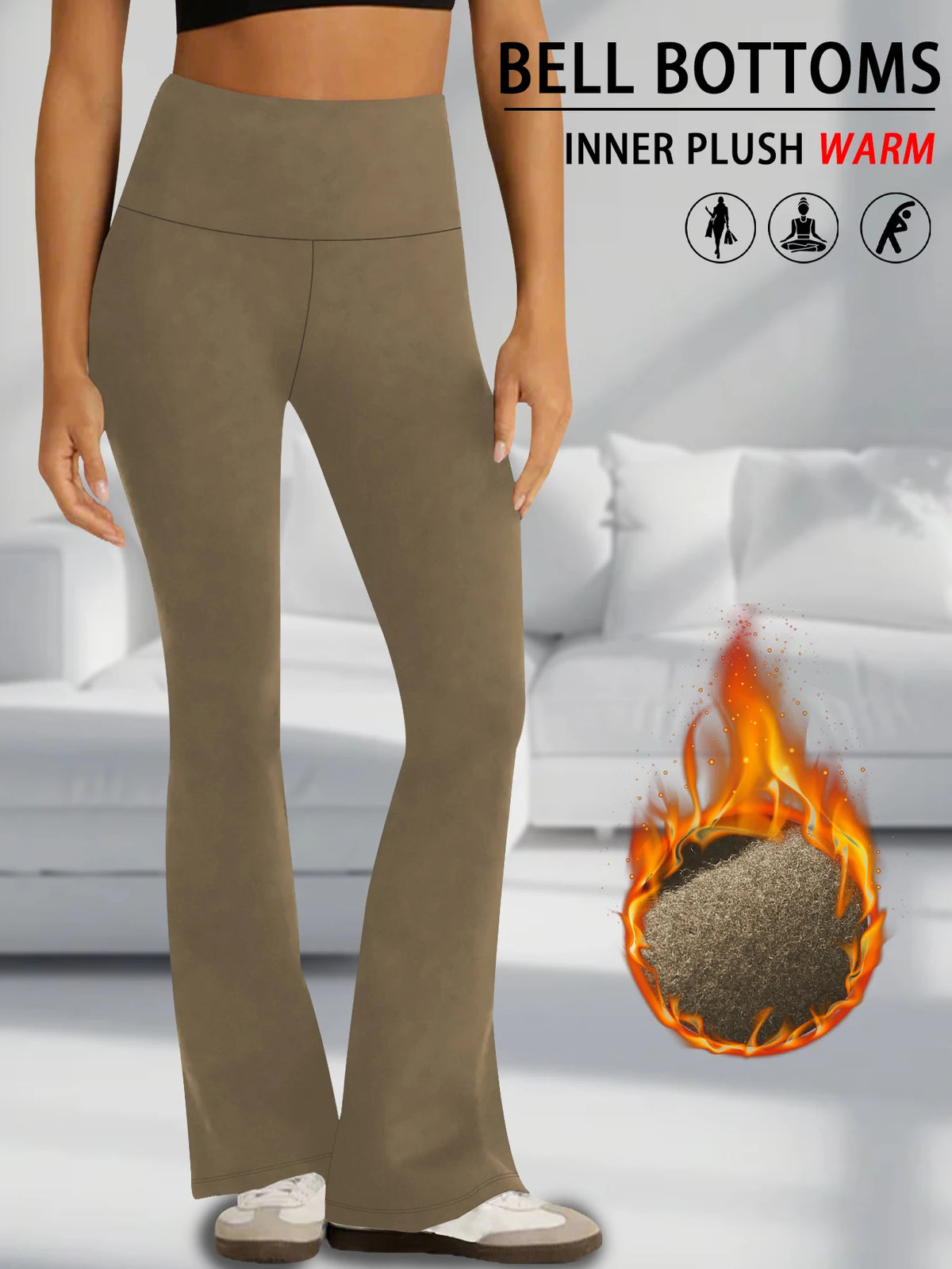 Superweiche, hoch taillierte Fleece-Flare-Leggings für Damen, Bauchkontrolle, weiche Bootleg-Bootcut-Hose