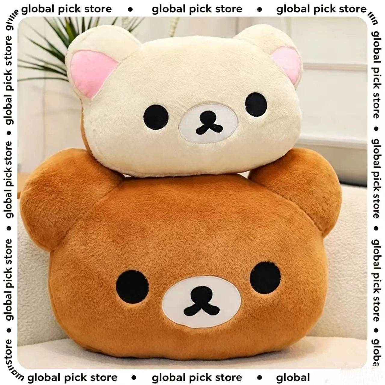Niedliches Rilakkuma-Plüschkissen mit großem Kopf, große Größe, weiches Stofftierkissen, Schlafzimmer-Sofa-Dekoration, Unisex-Geburtstagsgeschenk für Erwachsene