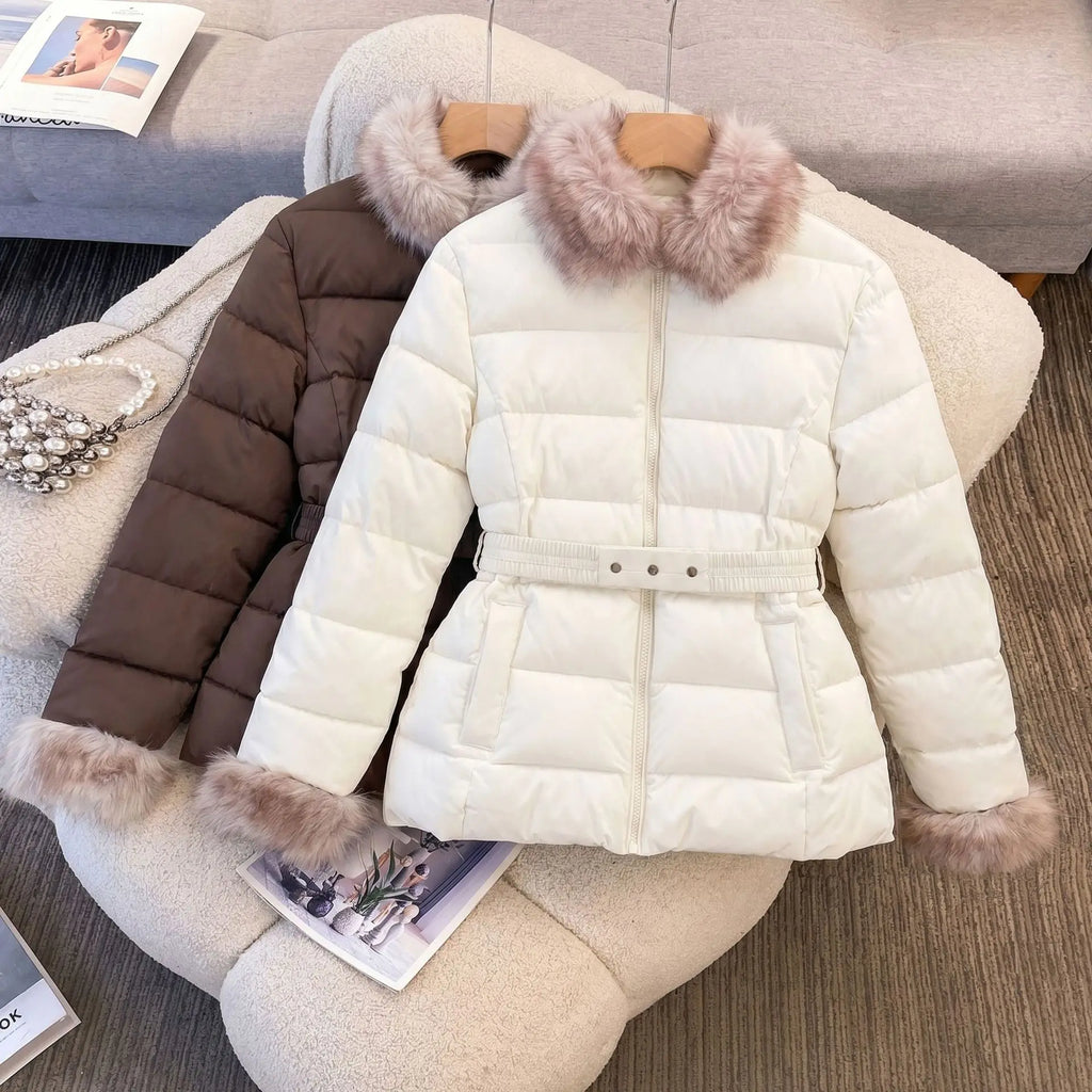 Winterkleidung 2026 Neue Mode Pelzkragen Daunenjacke Kurze Wattierte Damenjacke zum Warmhalten