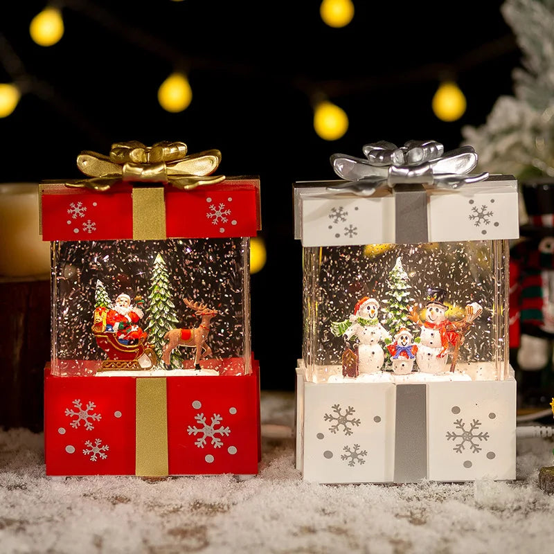 Weihnachten Musik Geschenk Box Home Dekoration Popcorn Szene Dorf Rotierenden Santa Statue Weihnachten Desktop Decor Weihnachten Kind Kind Geschenk