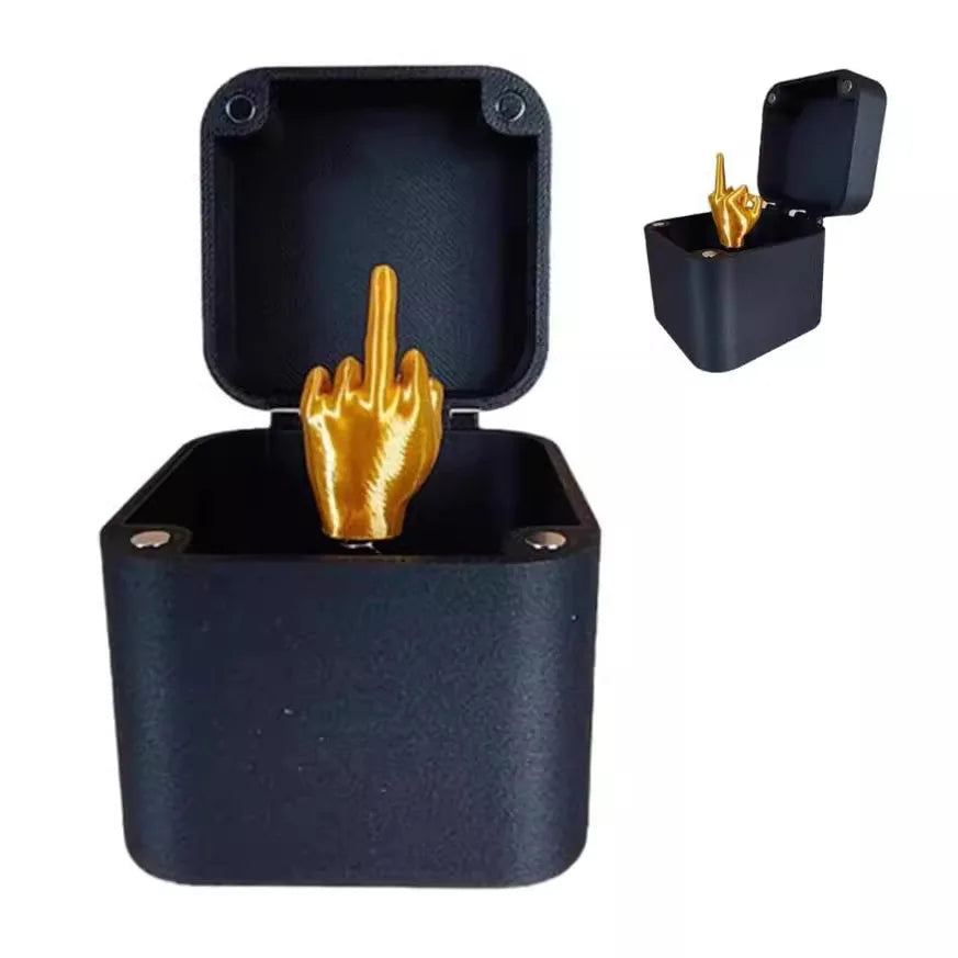 Weihnachtsgeschenk mit Mittelfinger in der Box, lustiger, kreativer Geschenkartikel, Büro- und Heimdekoration