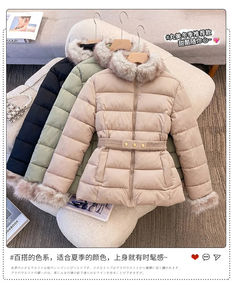 Winterkleidung 2026 Neue Mode Pelzkragen Daunenjacke Kurze Wattierte Damenjacke zum Warmhalten
