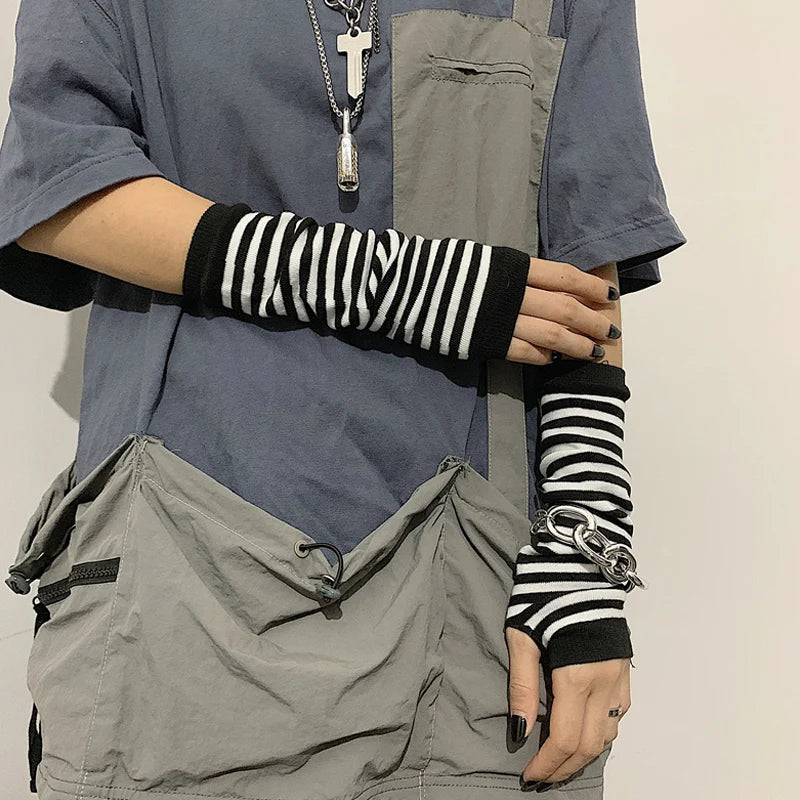 Winter Warme Lange Ärmel Handschuhe für Mann Frauen Fingerlose Streifen Hip-Hop Gestrickte Ellenbogen Fäustlinge Elastische Outdoor Wärmer Arm