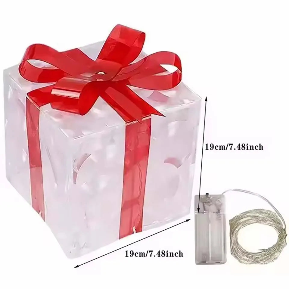 2026 Weihnachts-Leuchtgeschenkbox-Dekoration mit Schleife, Beleuchtungsbox für Außenbereich, Weihnachts- und Neujahrsdekoration für Haus und Garten