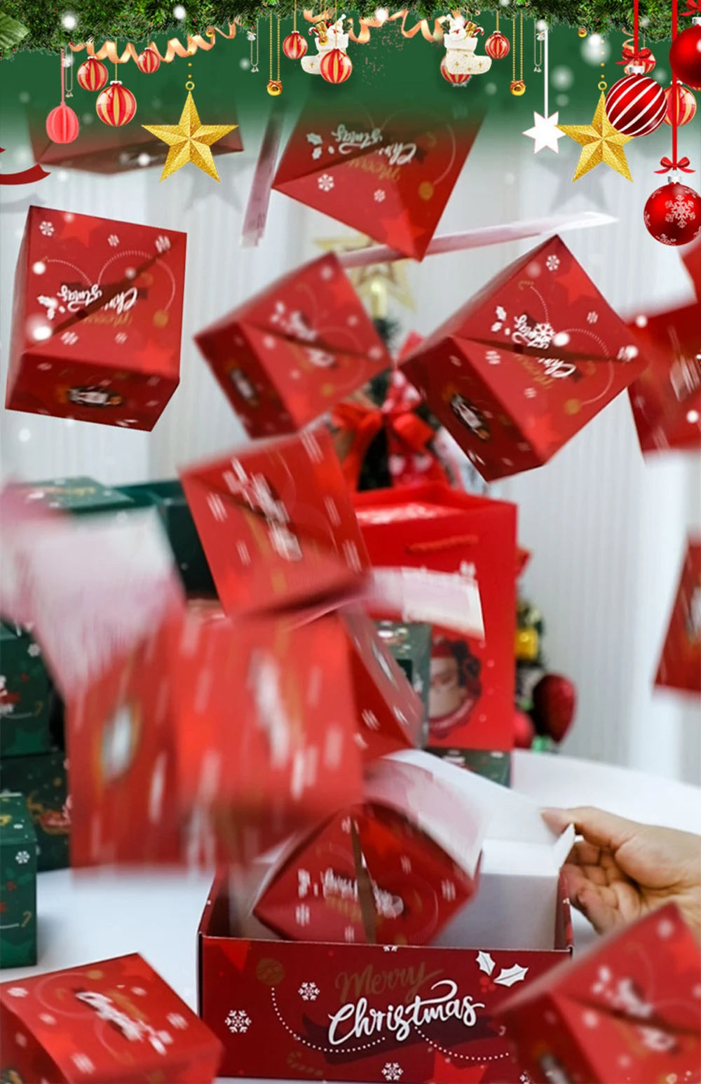Weihnachts-Überraschungs-Geschenkbox mit Geldfunktion, Rot/Grün, Faltbare Pop-up-Papierboxen für Weihnachten, DIY-Geldgeschenk, Partydekoration